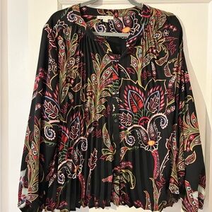 Cato Black Paisley Button-Front Blouse with Multi-Color Floral Print